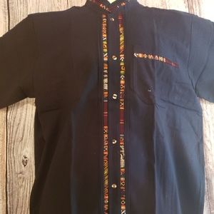 Mexican Guayabera Shirt Model Coralillo Navy